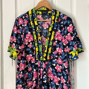 Flower pattern, lace up neckline top shop dress / cover up